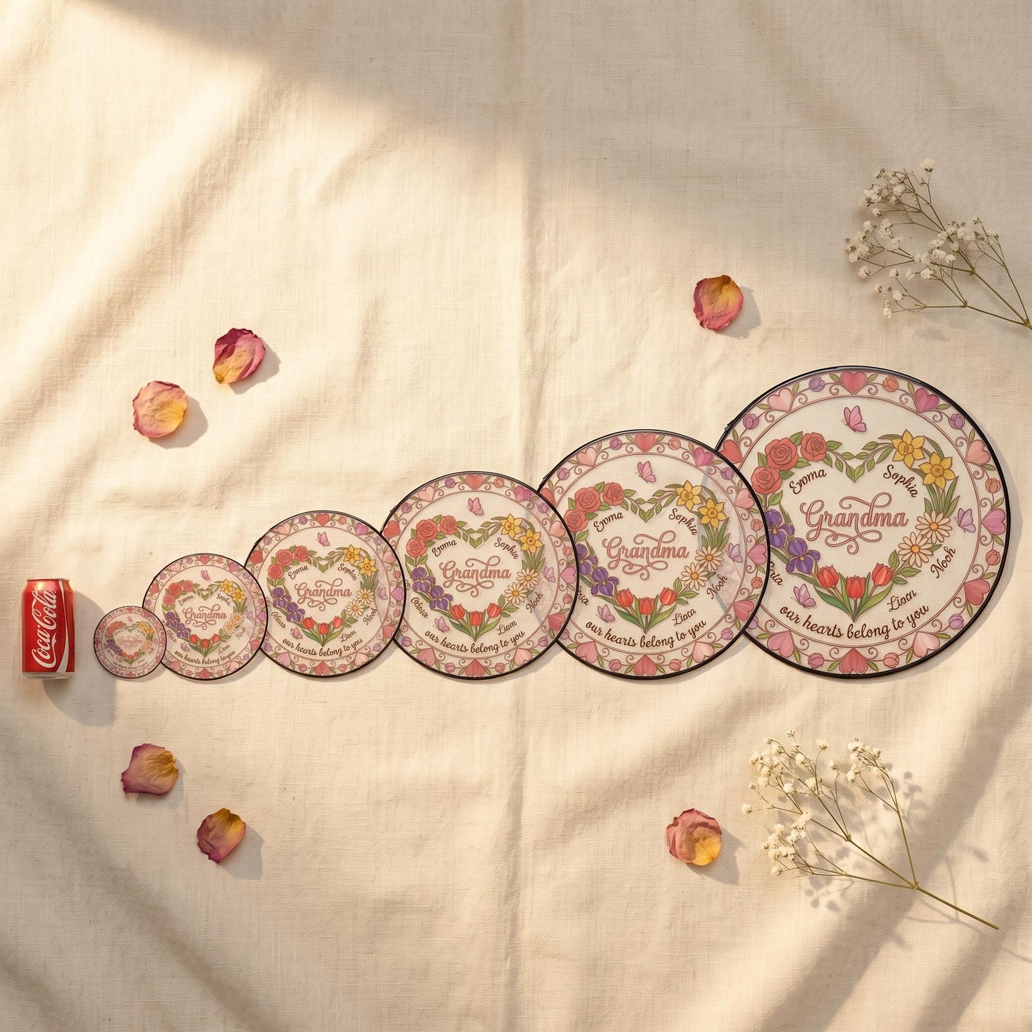 Heart garden suncatcher in sunroom with blooming rose garden visible through transparent glass in romantic afternoon light
