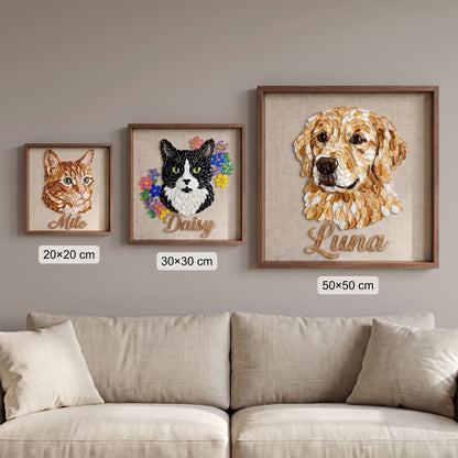 Size comparison: 8 inch, 12 inch and 20 inch mosaic pet portraits side by side