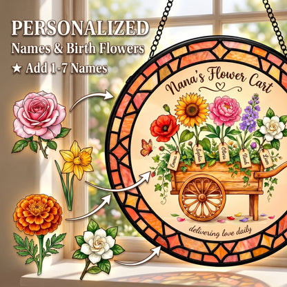 Nana's Flower Cart Suncatcher — Personalized Birth Flower Gift