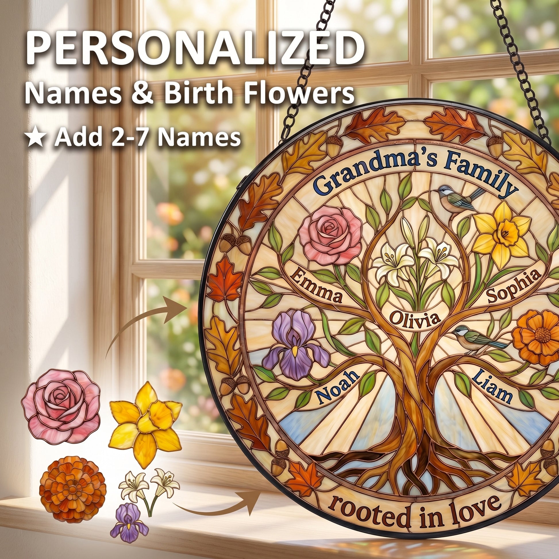 Tree of Life Family Suncatcher — Personalized Birth Flower Gift