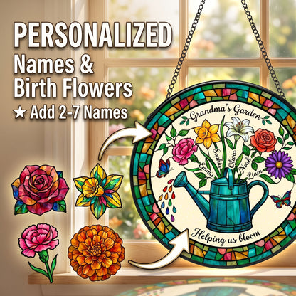 Watering Can Garden Suncatcher — Personalized Birth Flower Gift